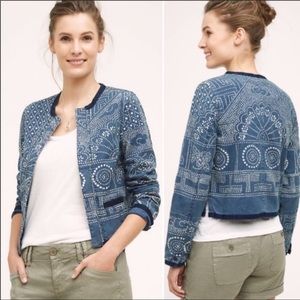 Anthropologie Blue Embroidered Jacket